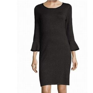 NWT Calvin Klein Charcoal Grey 3/4 Bell Sleeve Round Neck Sweater Sheath  Dress